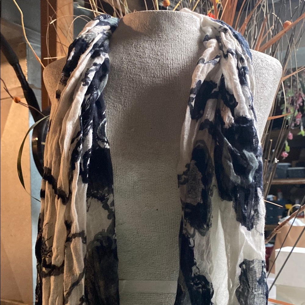 Elegant Black and White Floral Scarf